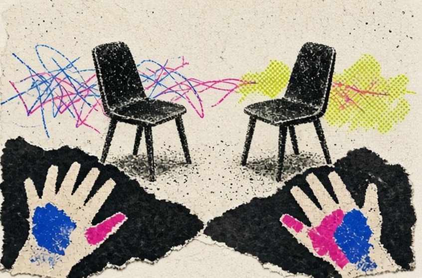 An abstract youth-adult listening posture without identifiable people