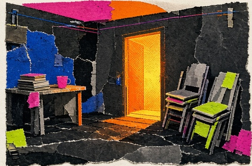 A warm common room at closing time
