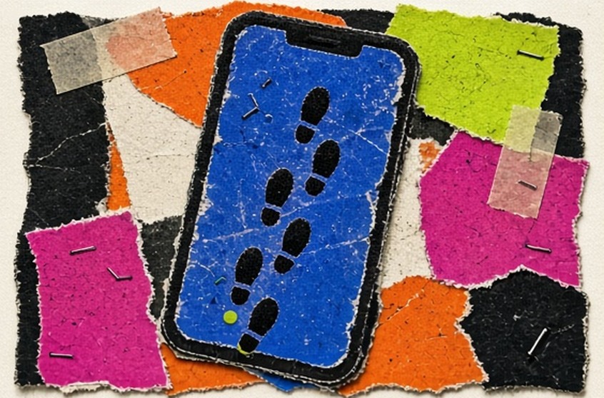 Footprints stopping at the edge of a device to represent no tracking